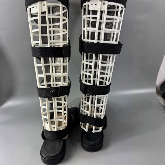 STUART WEITZMAN BLACK LEATHER BACKVIEW GLADIATOR SANDALS BOOT 8.5 - Picture 6 of 14